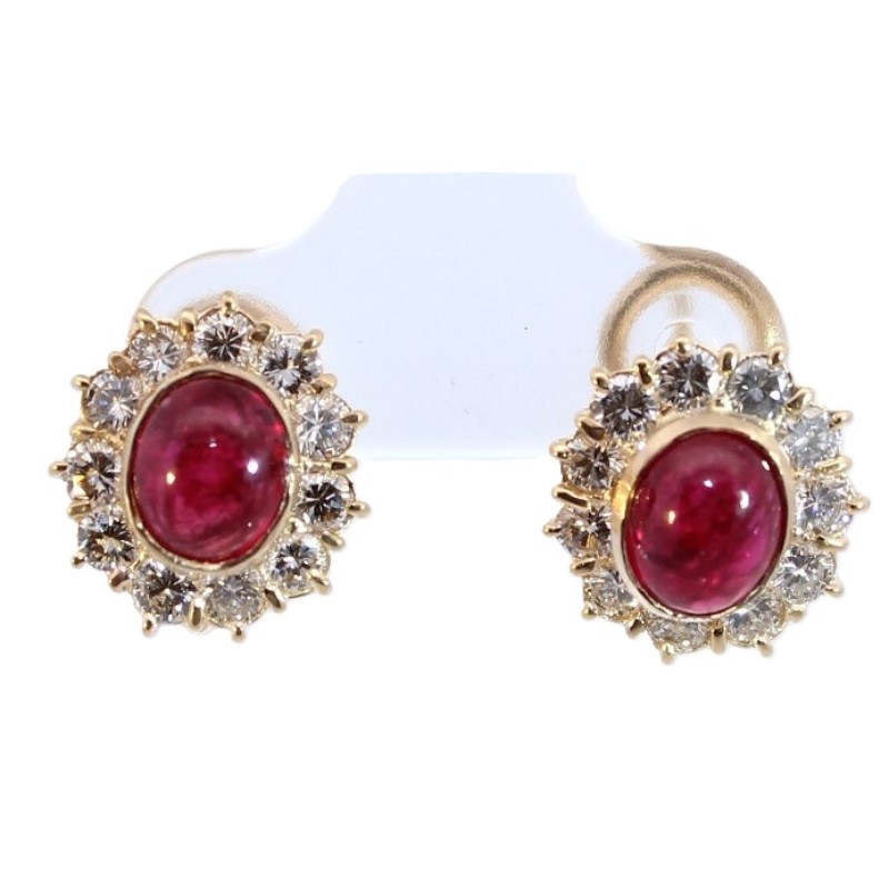 Estate 14 Karat Yellow Gold Ruby And Diamond Earrings