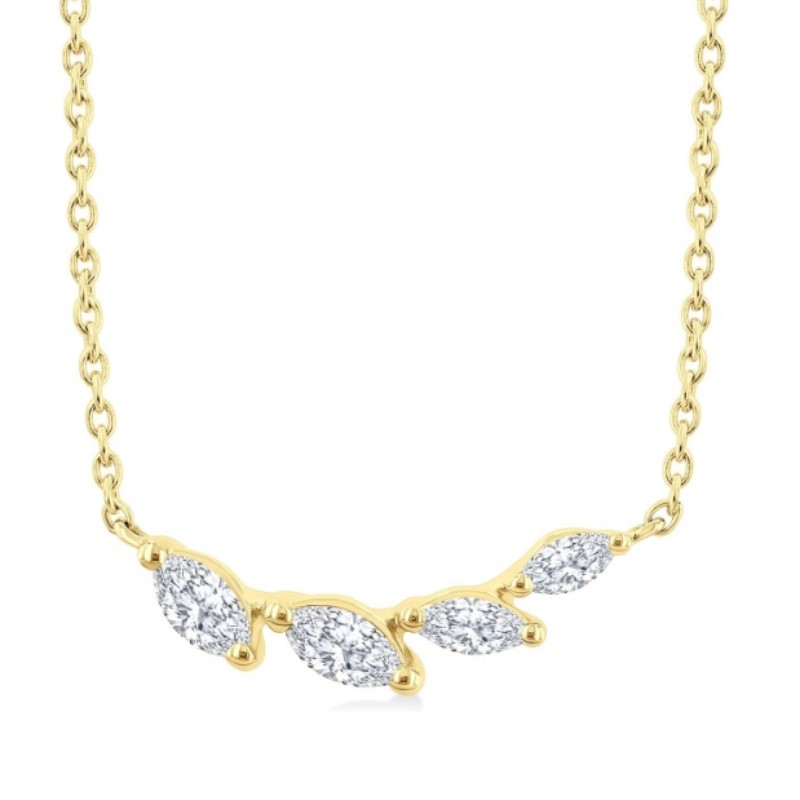 Marquise Shaped Diamond Curved Bar Necklace