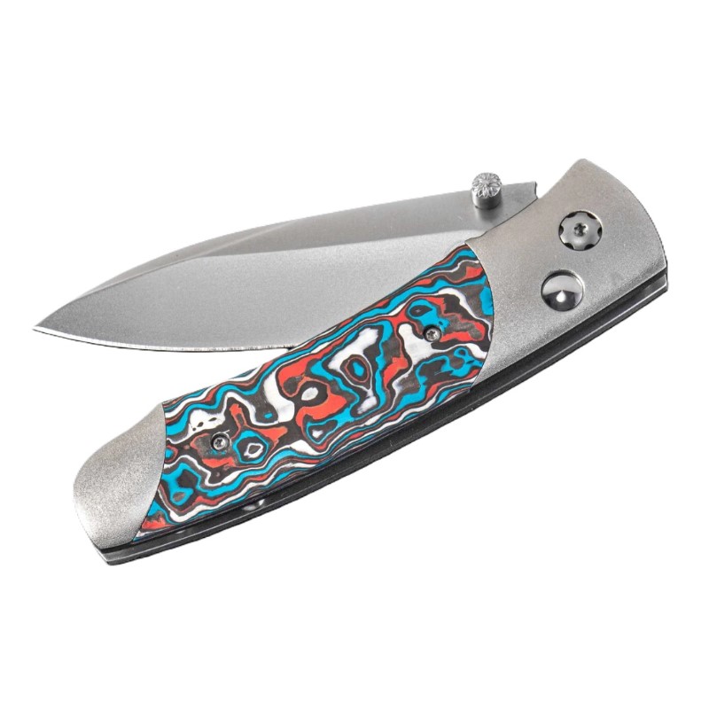 William Henry Titanium Pocketknife with a Stainless Blade and Colored Carbon Fiber