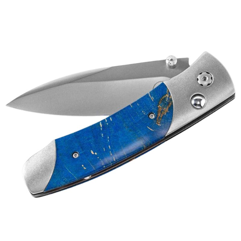 William Henry Titanium Pocketknife With Dyed Blue Maple Burl Wood