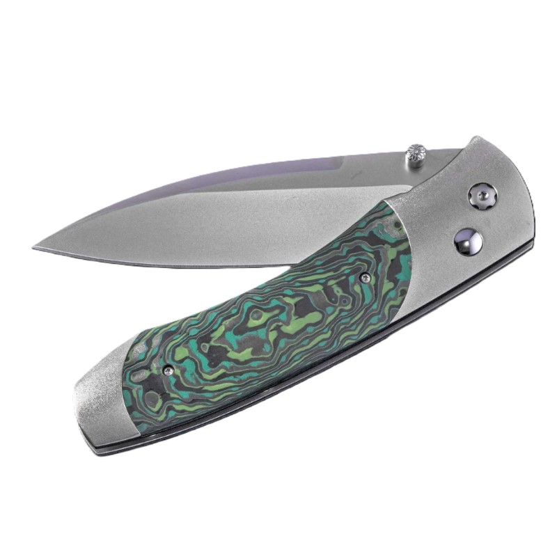 William Henry Titanium Pocketknife with a Stainless Blade and Colored Carbon Fiber