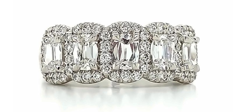 Henri Daussi 18 Karat White Gold Cushion Cut And Full Cut Diamond Band