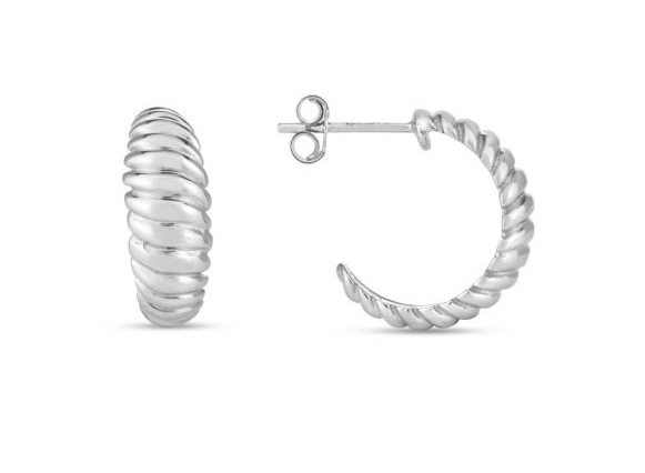 Sterling Silver Polished Small Twist Hoop Earrings with Push Back Closure