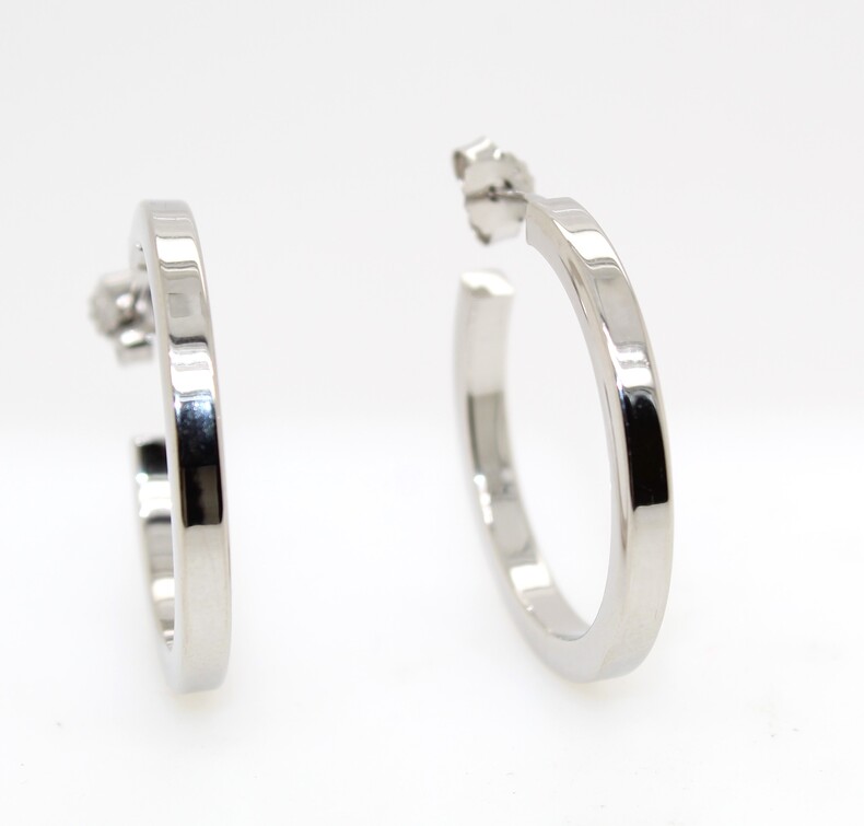 Sterling Silver Square Tube "C" Hoop Earrings With Post And Friction Backs   25 Mm In Diameter