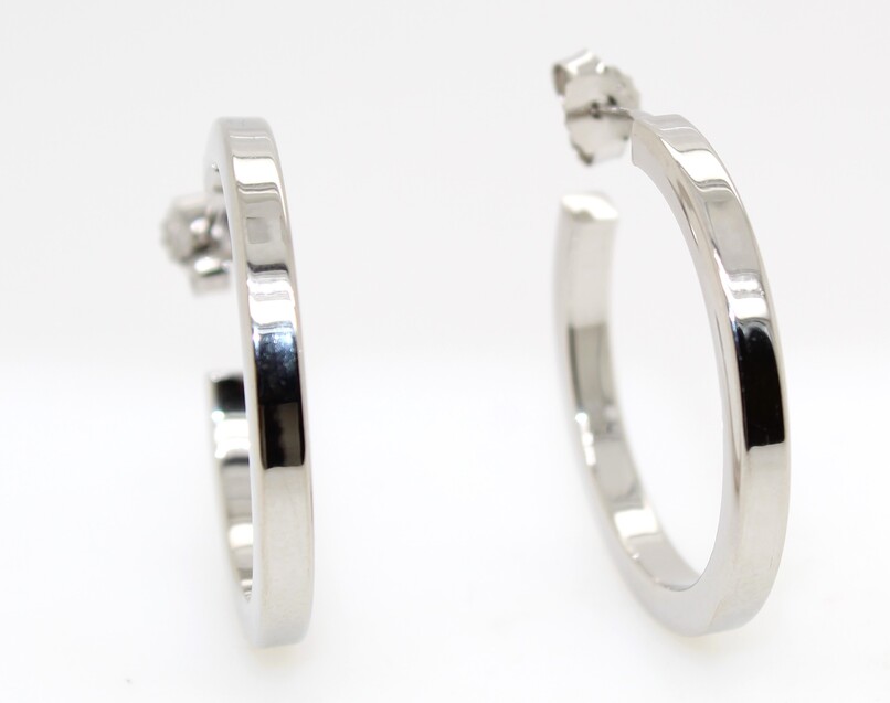 Sterling Silver Square Tube "C" Hoop Earrings With Post And Friction Backs   35 mm In Diameter