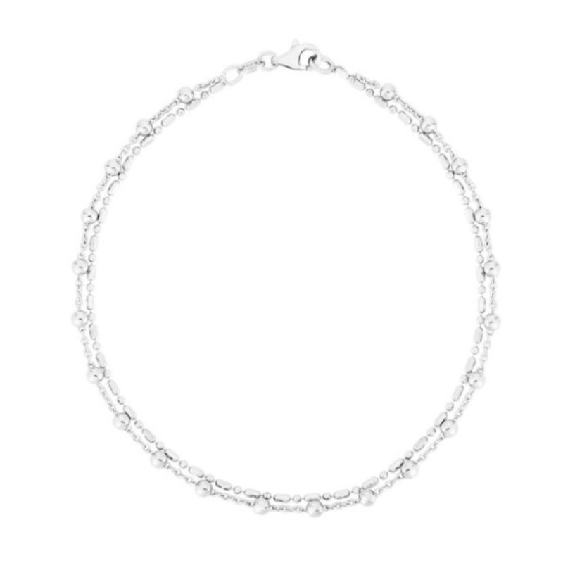 Sterling Silver Bead Double Strand Anklet 10 inches