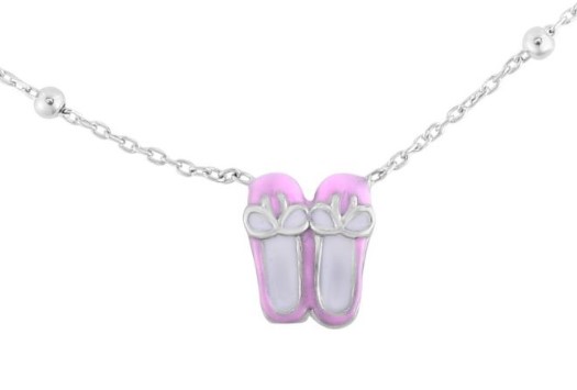 Royal Chain Silver Pink Enamel Ballet Slippers Necklace 16 inches
