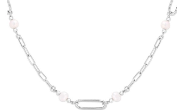 Sterling Silver Pearl Paperclip Necklace 18 inches