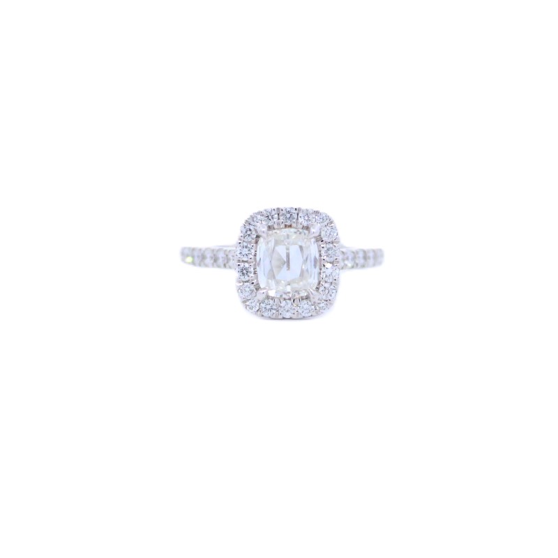 GIA Certified Cushion Cut Diamond Halo Engagement Ring