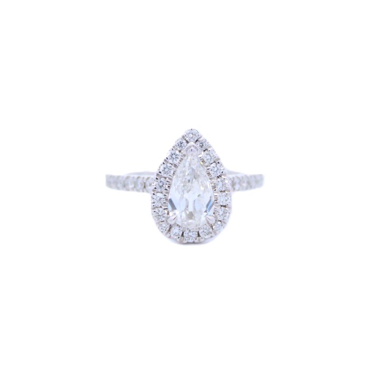 GIA Certified Pear Shaped Diamond Halo Engagement Ring