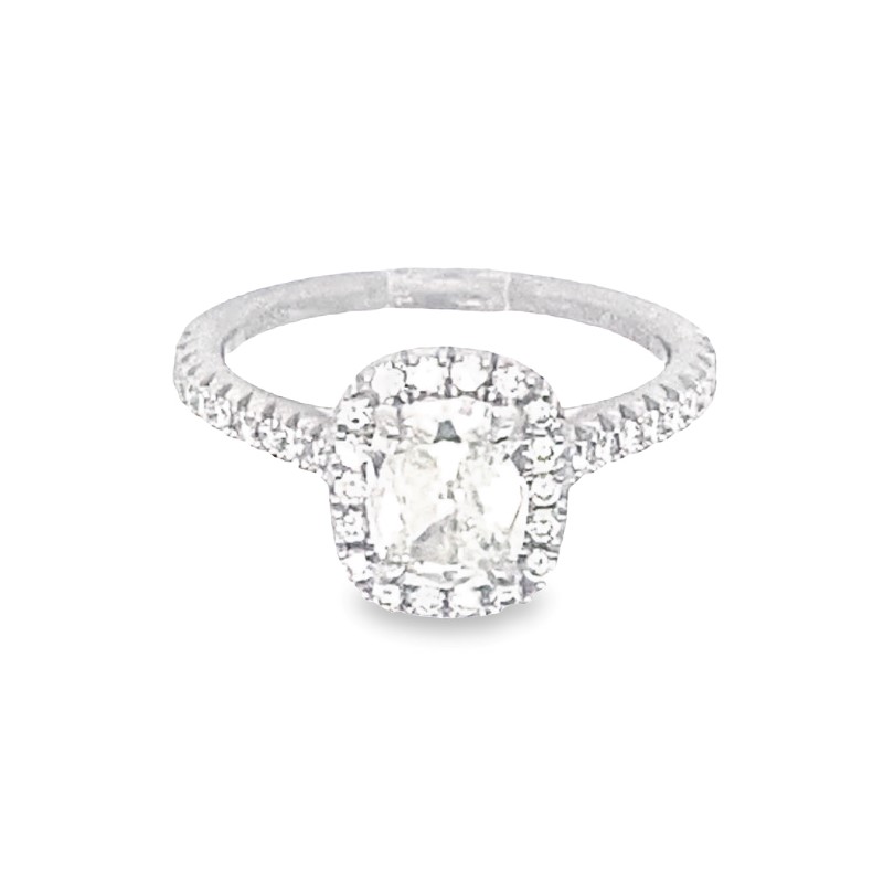 Henri Daussi 18 Karat White Gold GIA Certified Diamond Halo Engagement Ring