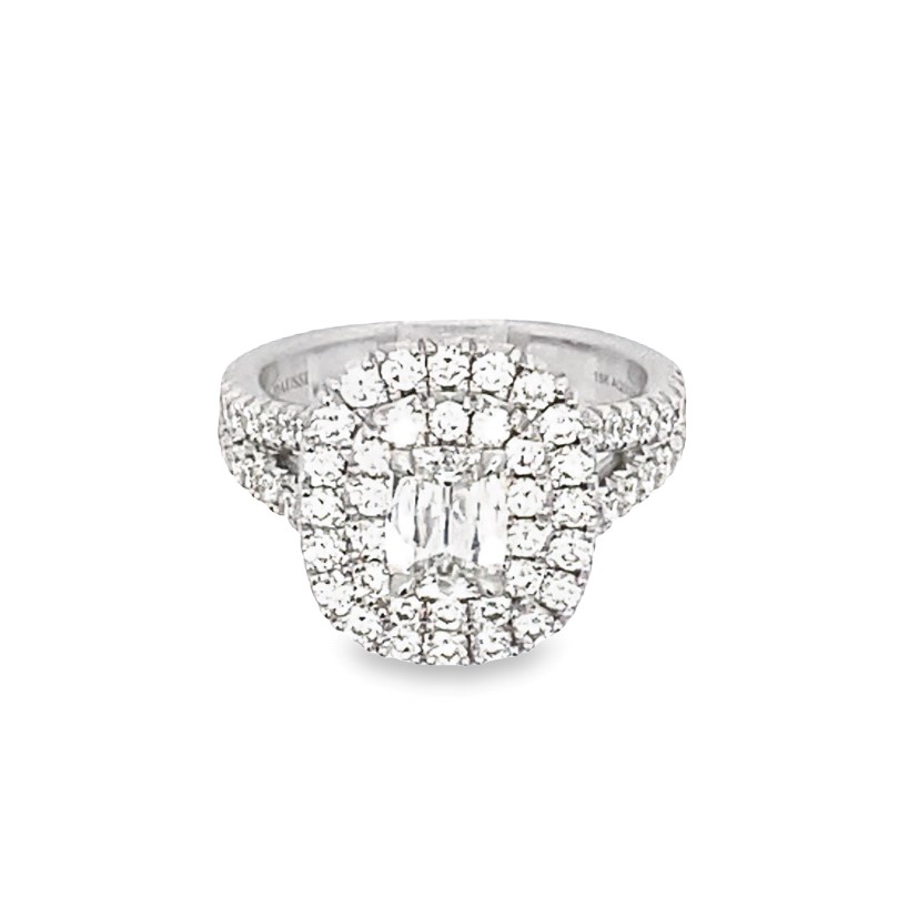 Henri Daussi 18 Karat White Gold Diamond Halo Engagement Ring