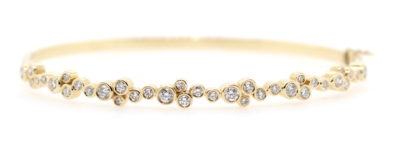 14 Karat Yellow Gold Diamond Hinged Bangle Bracelet