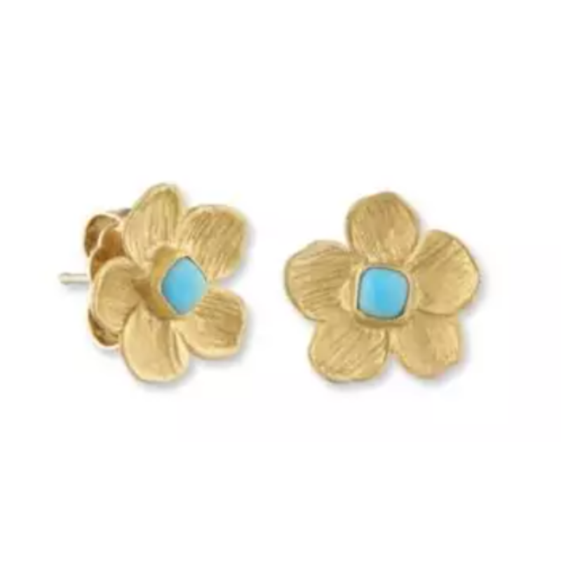 Lika Behar 22K All Gold “Buttercup” Cushion Sleeping Beauty Turquoise Studs  18K Posts & Backings