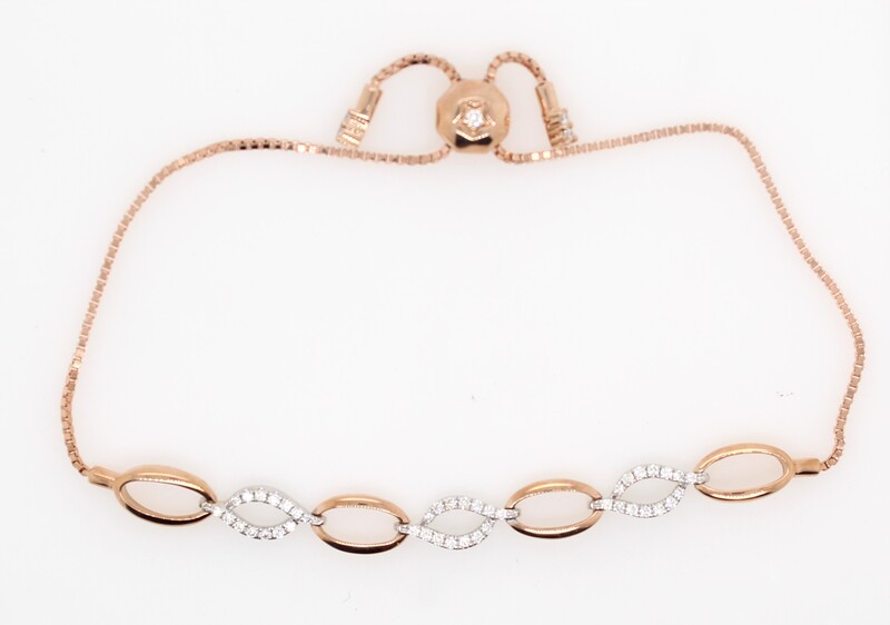 14 Karat White And Rose Gold  Oval Link Diamond Bolo Bracelet