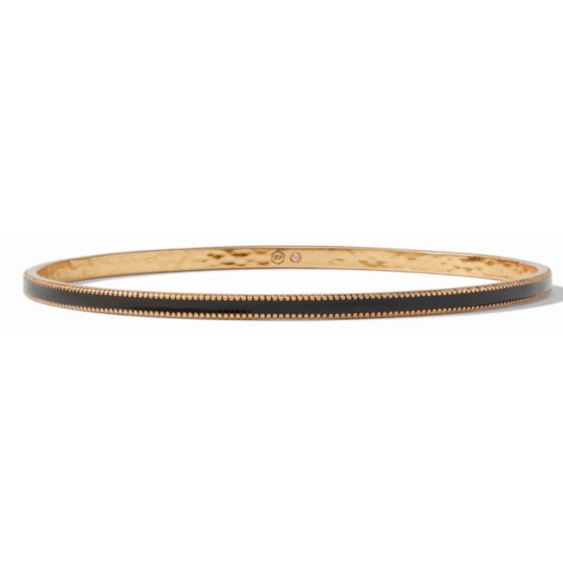 Julie Vos 24K Gold Plate "Marseille" Slender Bangle Decorated With Obsidian Black Enamel Finish