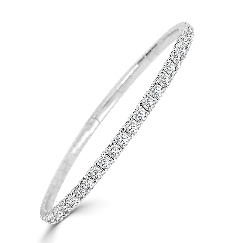 14 Karat White Gold Bangle Containing 55 Full Cut Prong Set Diamonds Having A Total Weight Of 2.96 Carat I1 H-I