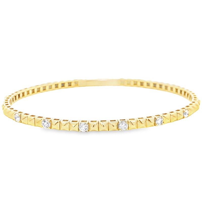 14 Karat Yellow Gold Flexible Diamond Bangle Bracelet Measuring 6.75 Inches