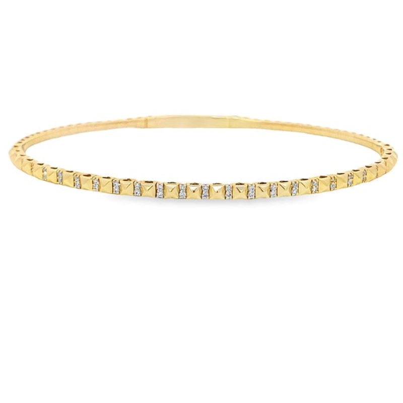 14 Karat Yellow Gold Flexible Diamond Bangle Bracelet Measuring 6.75 Inches