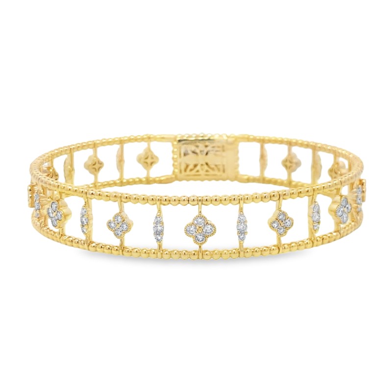 14 Karat Yellow Gold Flexible Diamond Bangle Bracelet Measuring 6.75 Inches