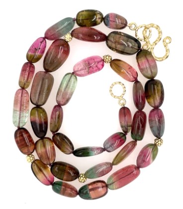 Lauren K 18 Karat Yellow Gold Watermelon Tourmaline Beaded Necklace From The Chelsea Collection