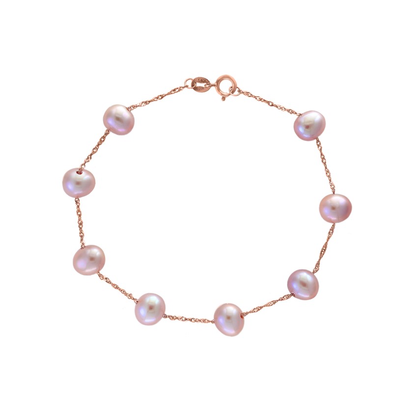 14 Karat Rose Gold Natural Pink Pearl Bracelet