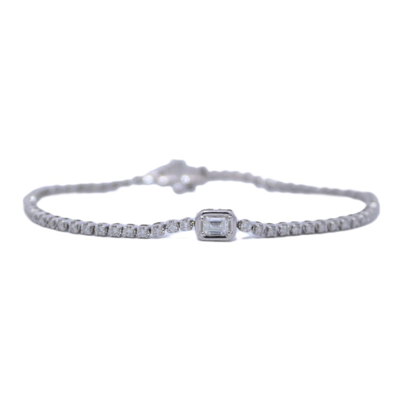Emerald Cut Diamond Station Tennis Bracelet