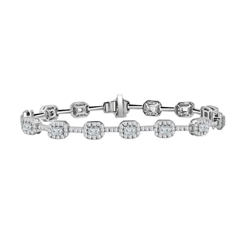 14 Karat White Gold  Square Diamond Link Bracelet In The 4 Carat Category