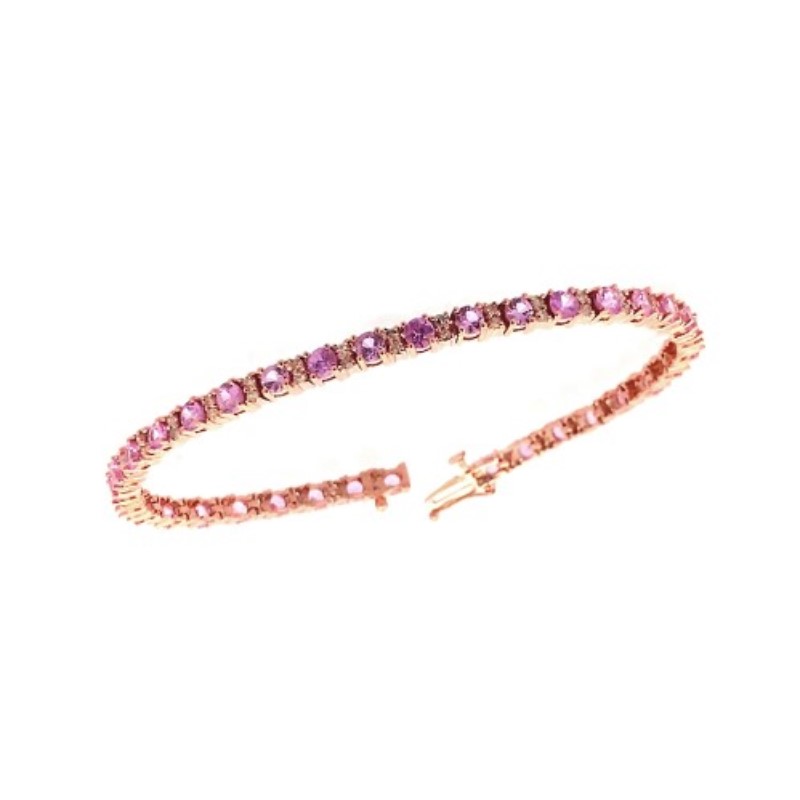 14 Karat Rose Gold Diamond And Pink Sapphire Bracelet Measuring 7" Long