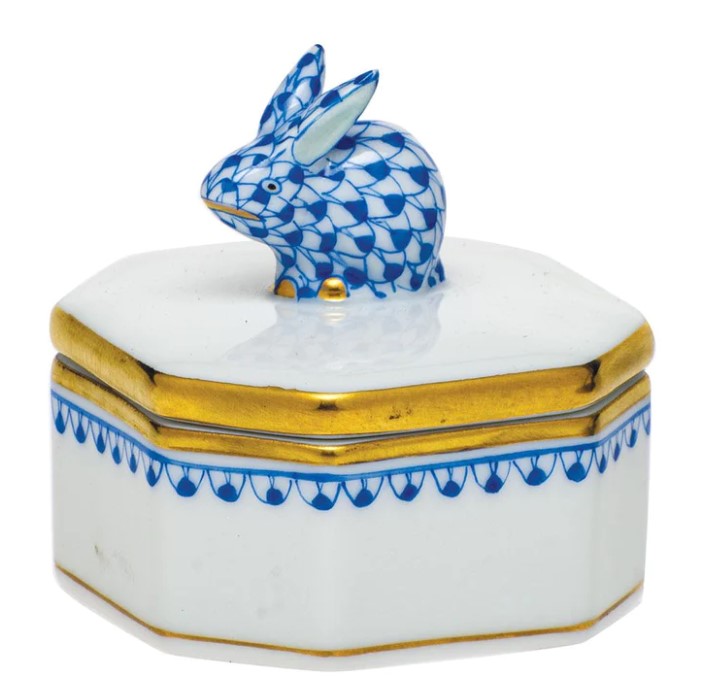 Herend Sapphire Bunny Petite Octagonal Box
