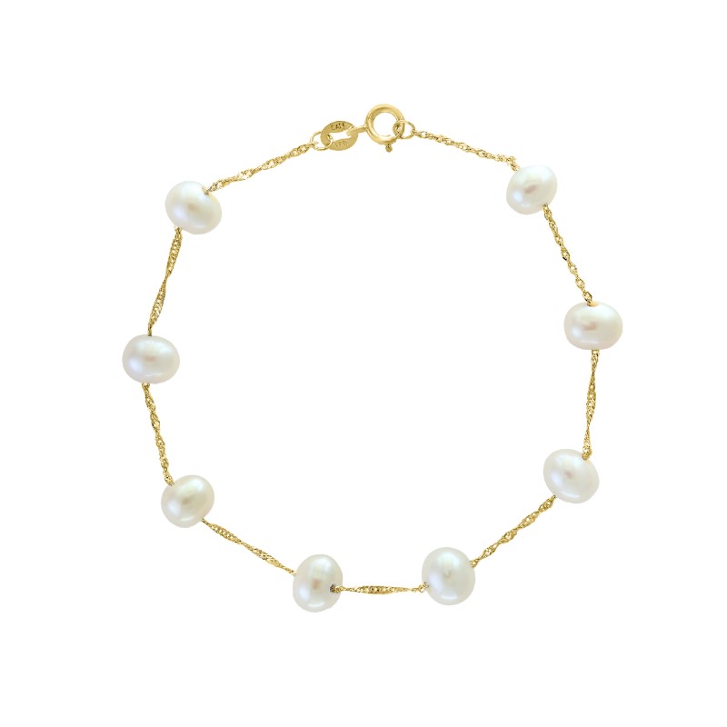 14 Karat Yellow Gold Freshwater Potato Pearl Bracelet