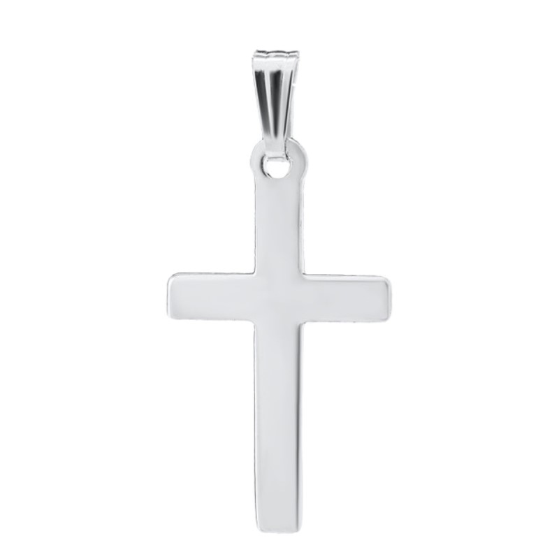 Sterling Silver Adult Polished Cross Pendant With A Tapered Fluted Bail Suspended On An 18