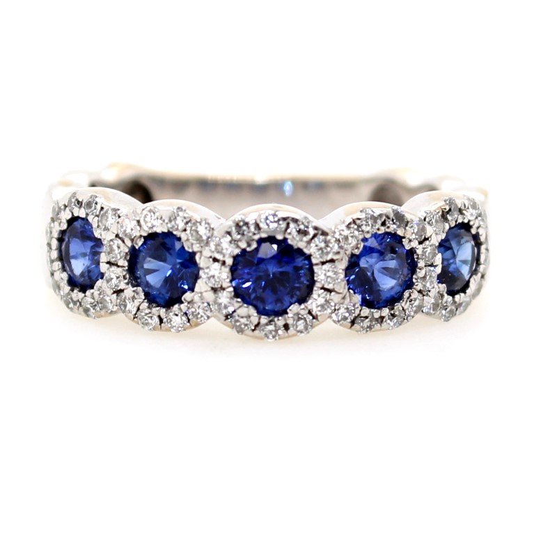 Estate 18 Karat White Gold Blue Sapphire And Diamond Band