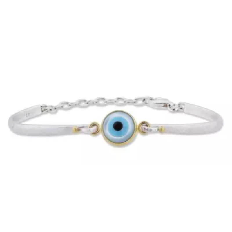 Lika  Behar 22K Gold & Sterling Silver “New Candy” Mother Of Pearl  Turquoise Dust & Onyx Eye Evil Eye Bracelet  Adjustable