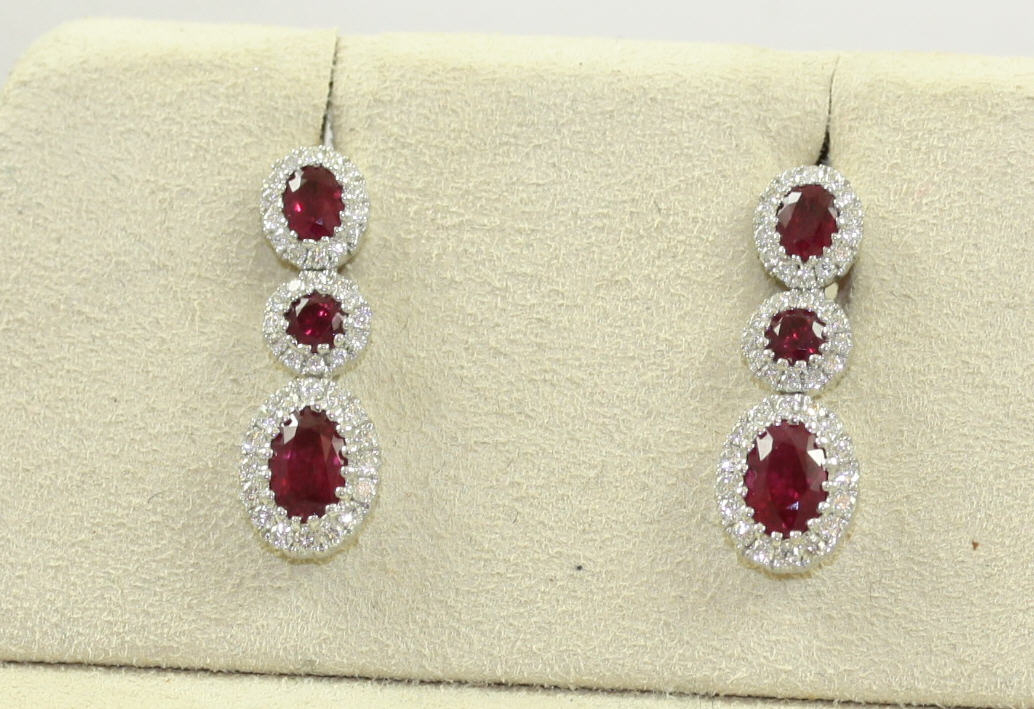 14 Karat White Gold Hinged Ruby And Diamond Earrings