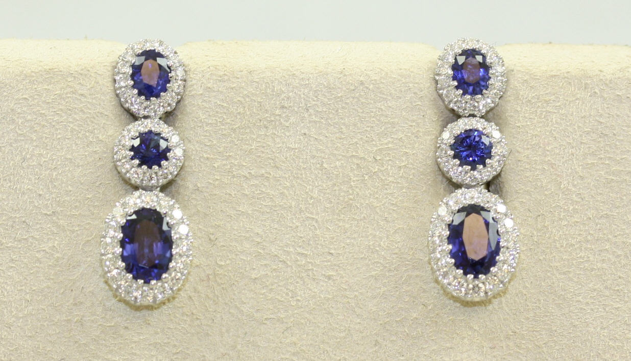 14 Karat White Gold Hinged Sapphire And Diamond Earrings