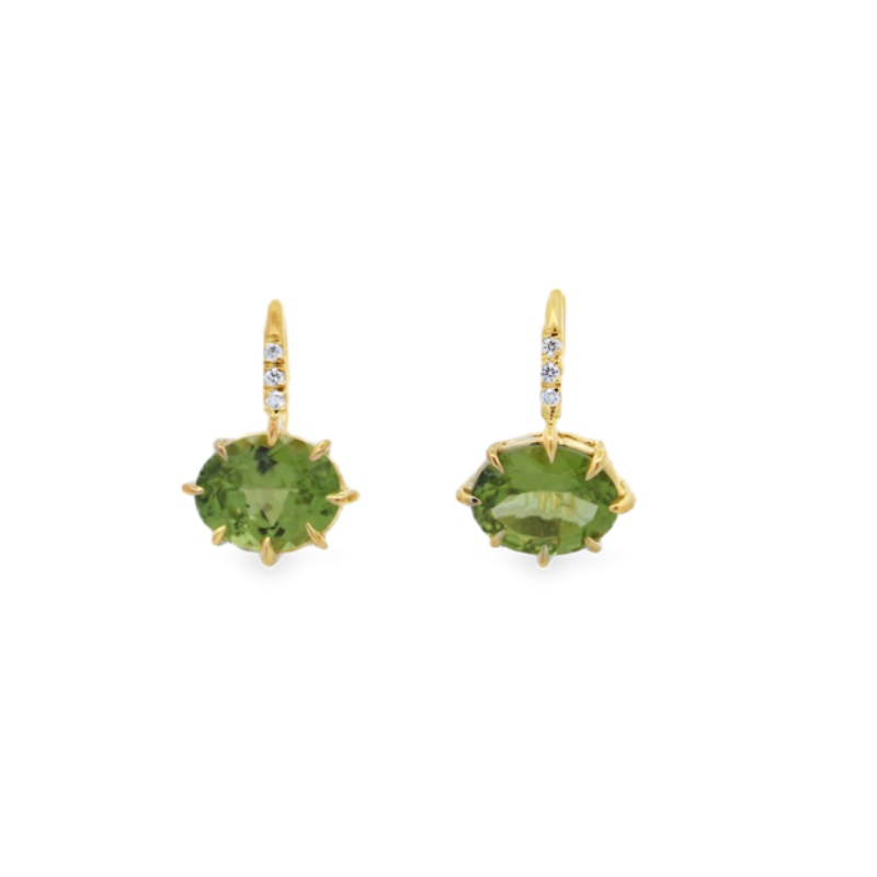 Mazza Oval Peridot And Diamond Drop Earrings