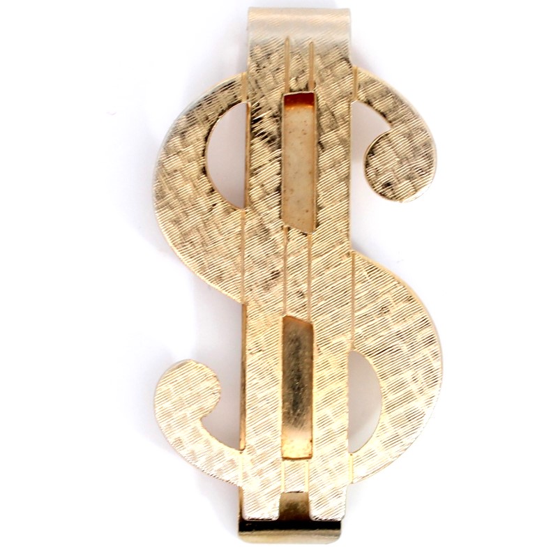 Estate 18 Karat Yellow Gold Etched Dollar Sign Shaped Money Clip