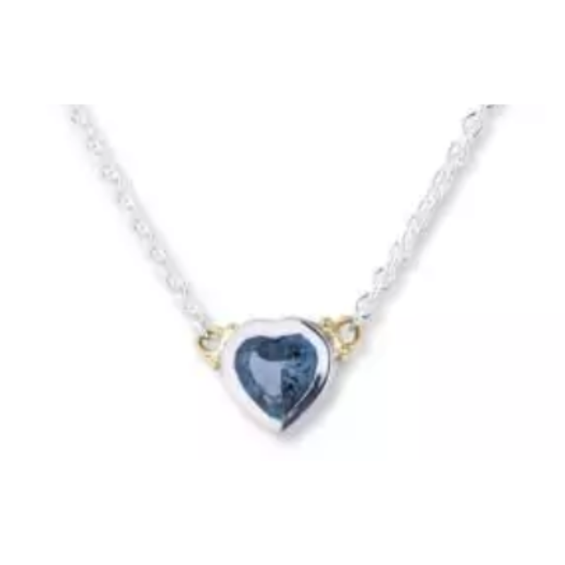 Lika Behar 24K Gold & Sterling Silver “Clovah” Heart Shape Faceted London Blue Topaz Necklace With Sterling Silver Adjustable Chain  16-17-18″  7Mm Topaz 1.46 Carats