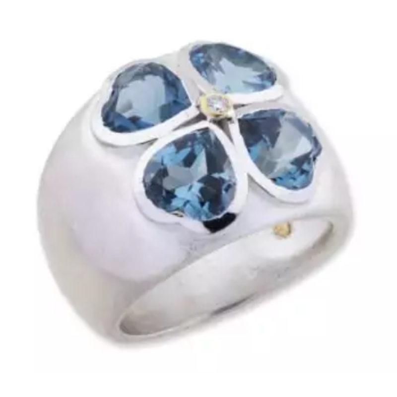 Lika Behar 24K Gold & Sterling Silver “Clovah” Heart Shape Faceted 4 London Blue Topaz  With Single Round White Diamond Set In 24K Gold Bezel  7Mm Topaz 6.28 Carats