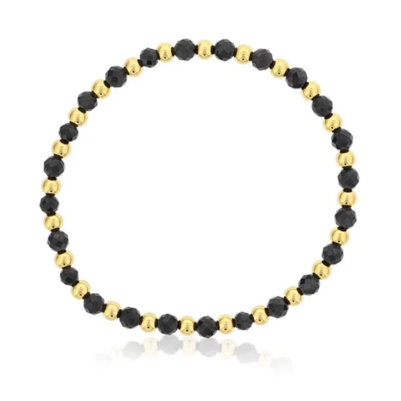 4mm Black Agate Beaded Stretch Bracelet