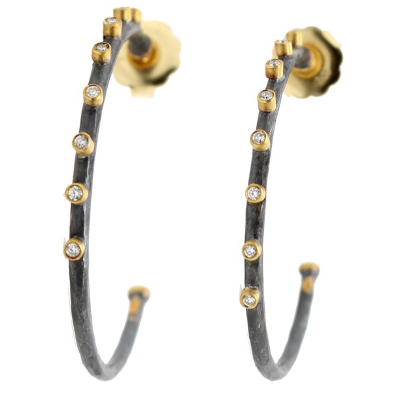 Lika Behar 24K & Oxidized Silver Dima Hoop Earrings With Diamonds  40 Mm