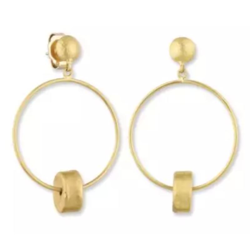 Lika Behar 22K(Hoop) & 24K Gold Station “Drum” Earrings  18K Posts & Backings  Approx 30Mm