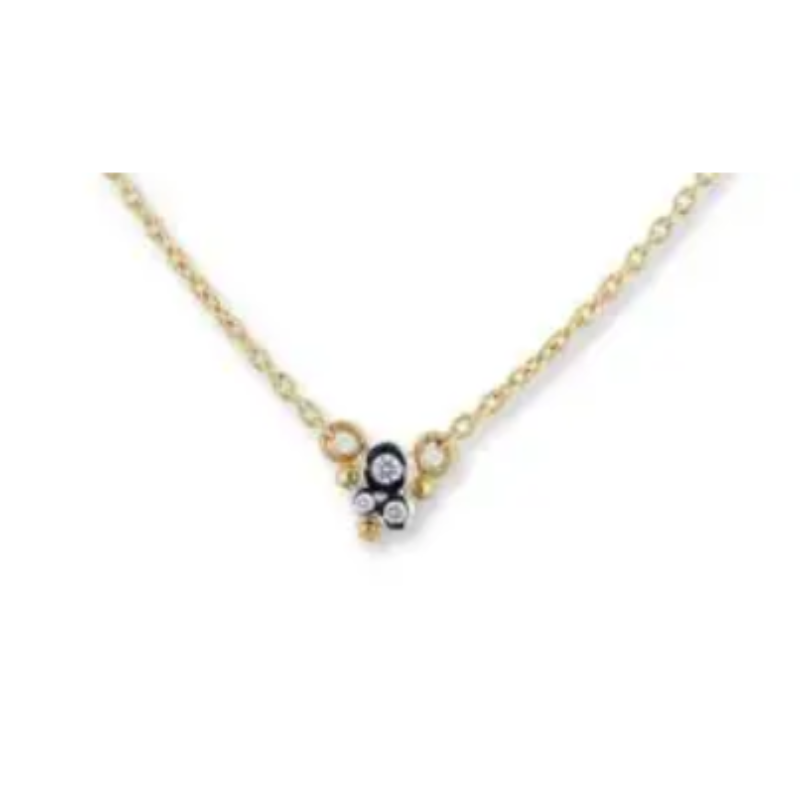 Lika Behar 24K Gold “Dylan” (Single) Necklace  Diamonds Set In 18K Wg  Gold Granulations  23.5K Gold Adjustable Chain-Toggle Closure   18 Inches