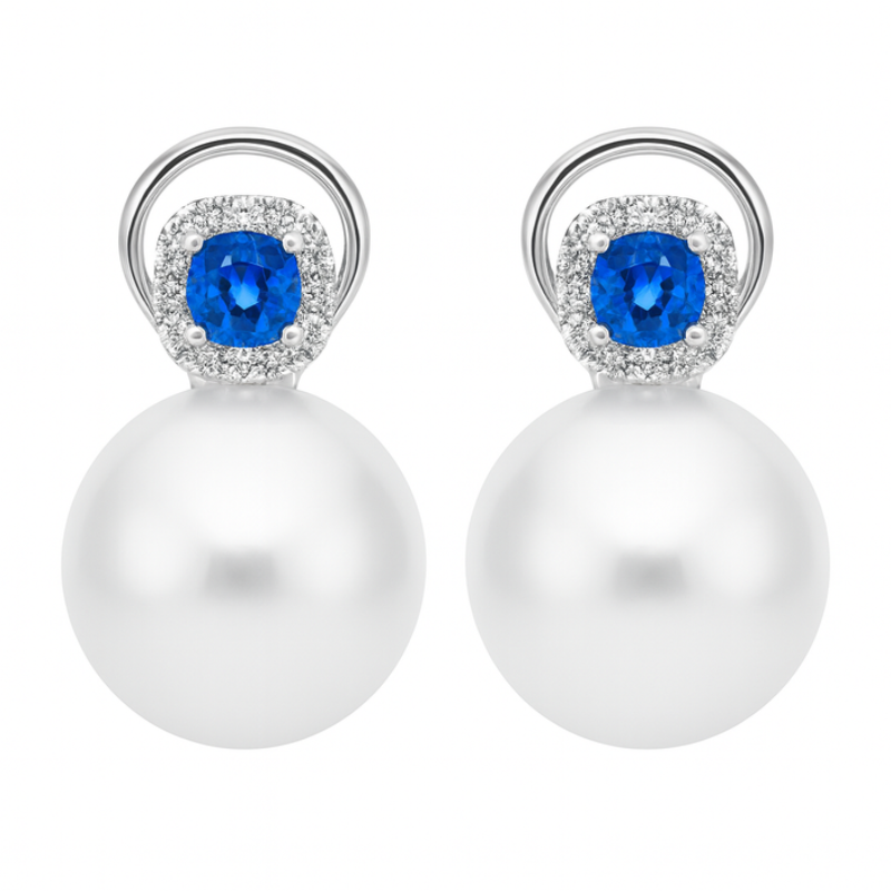 South Sea Pearl Blue Sapphire And Diamond Earrings South Sea Pearl Blue Sapphire And Diamond Earrings