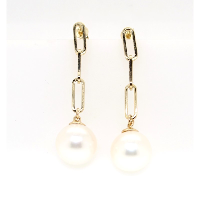 Pearl And Paperclip Chain Drop Earrings