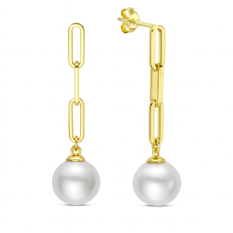 Pearl And Paperclip Chain Drop Earrings Pearl And Paperclip Chain Drop Earrings