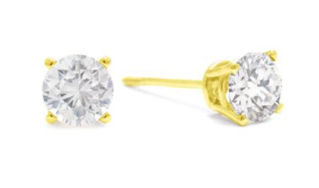 14 Karat Yellow Gold Diamond Solitaire Earrings Weighing 0.50 Carat And Graded G For Color And SI2 For Clarity.