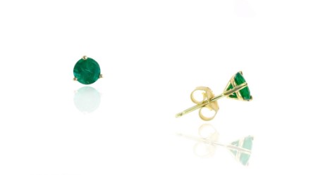 14 Karat Yellow Gold Emerald Martini Stud Earrings