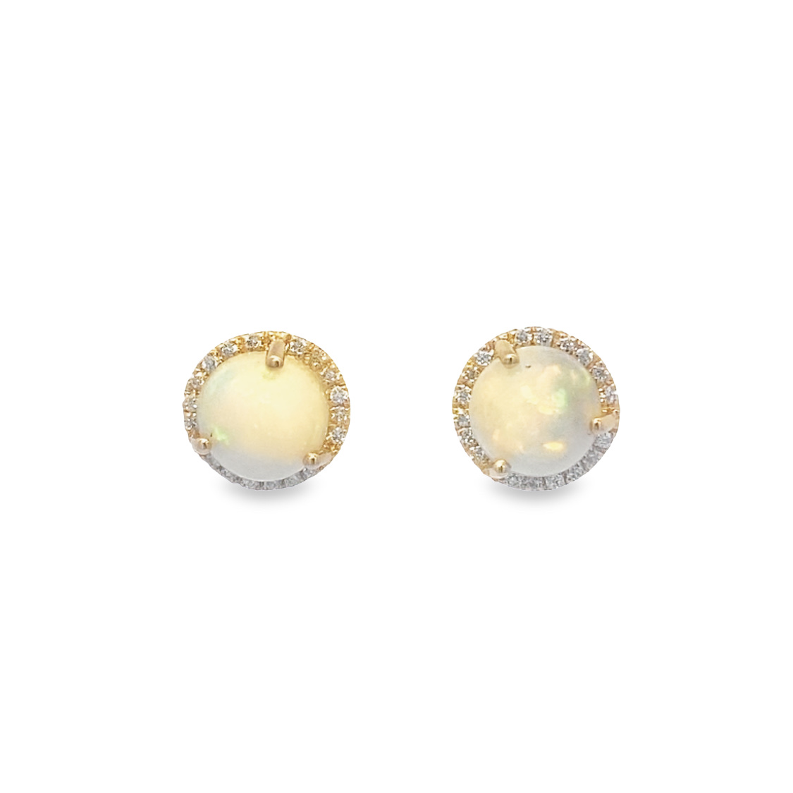 14 Karat Yellow Gold Diamond And Opal Stud Earrings